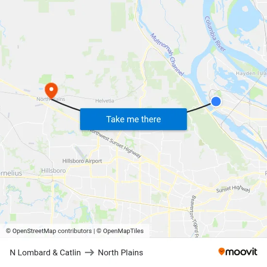 N Lombard & Catlin to North Plains map