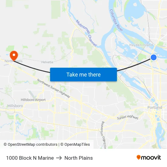 1000 Block N Marine to North Plains map