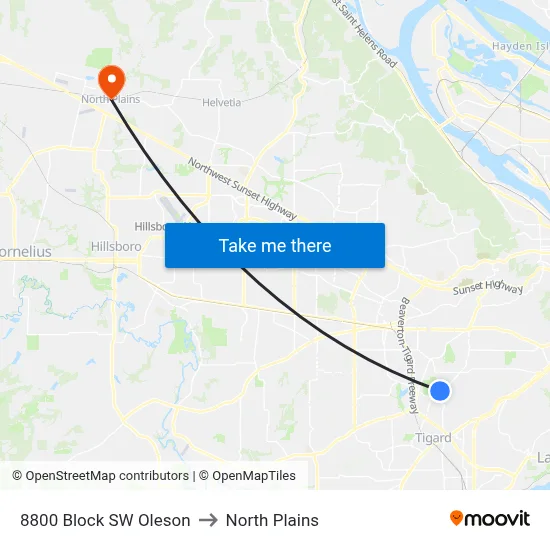 8800 Block SW Oleson to North Plains map