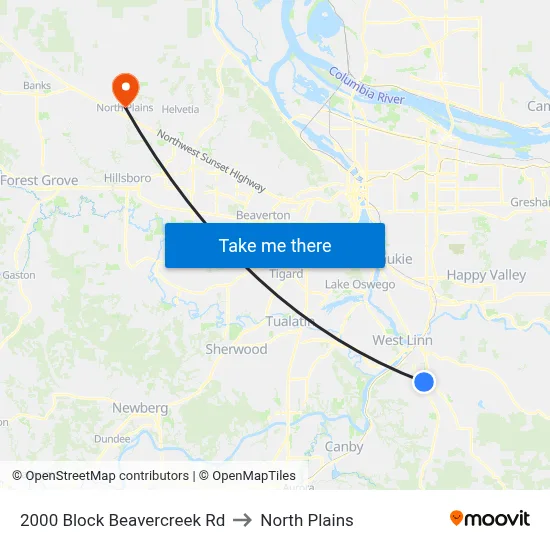 2000 Block Beavercreek Rd to North Plains map