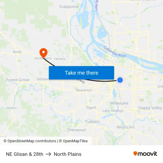 NE Glisan & 28th to North Plains map