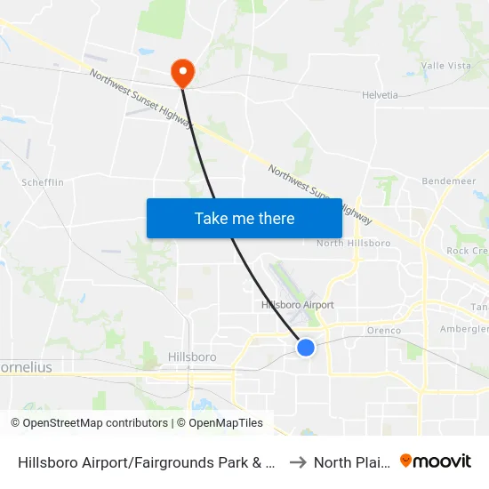 Hillsboro Airport/Fairgrounds Park & Ride to North Plains map