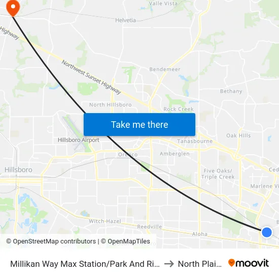 Millikan Way Max Station/Park And Ride to North Plains map
