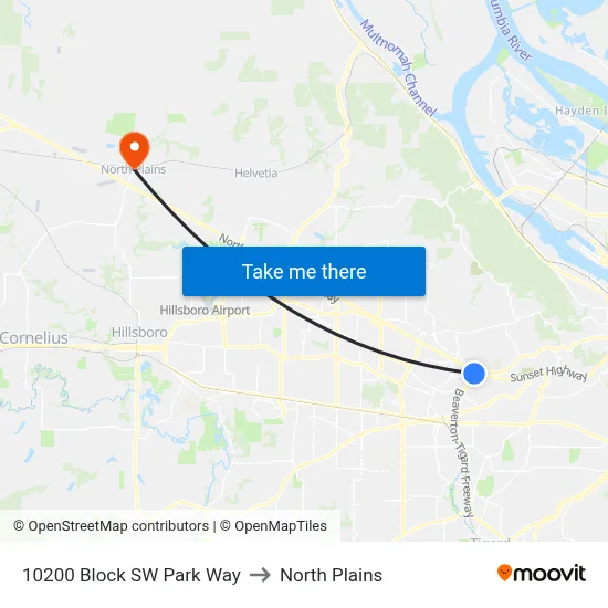 10200 Block SW Park Way to North Plains map