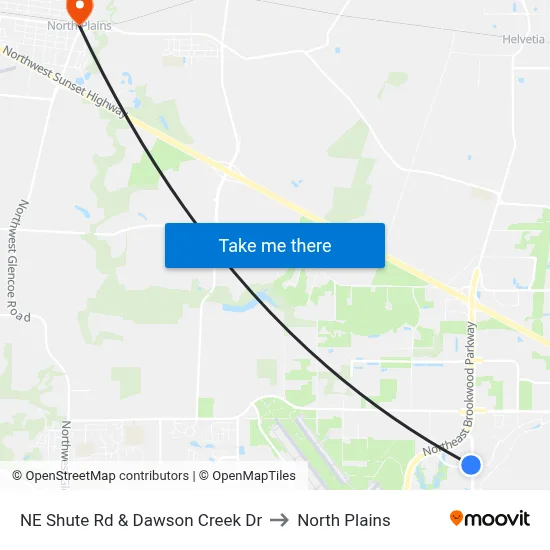 NE Shute Rd & Dawson Creek Dr to North Plains map