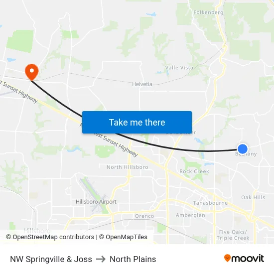 NW Springville & Joss to North Plains map