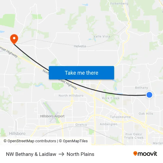 NW Bethany & Laidlaw to North Plains map