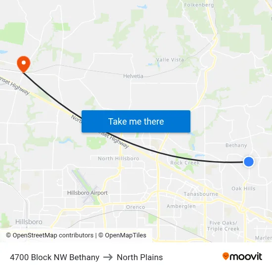 4700 Block NW Bethany to North Plains map