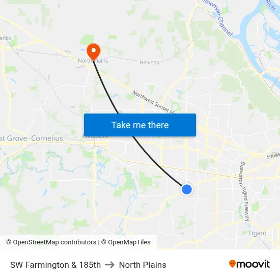 SW Farmington & 185th to North Plains map
