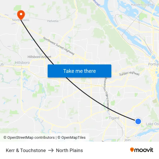 Kerr & Touchstone to North Plains map