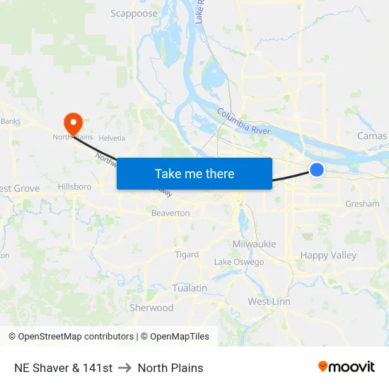 NE Shaver & 141st to North Plains map