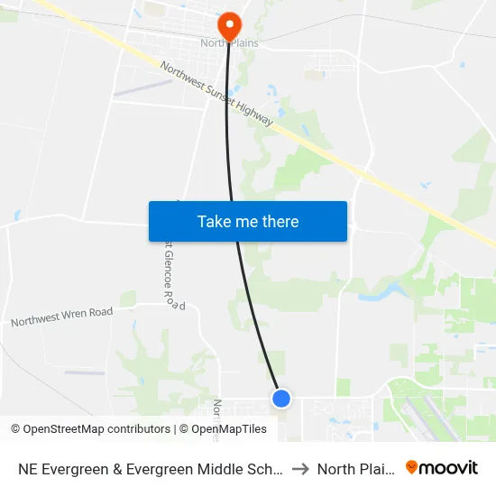 NE Evergreen & Evergreen Middle School to North Plains map