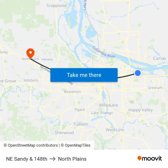 NE Sandy & 148th to North Plains map