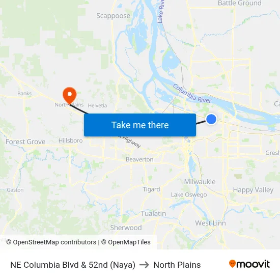 NE Columbia Blvd & 52nd (Naya) to North Plains map