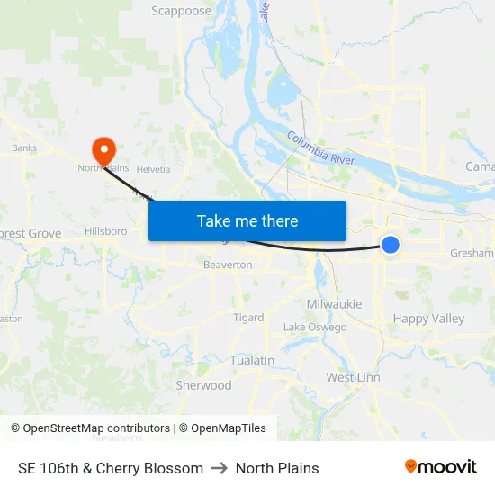 SE 106th & Cherry Blossom to North Plains map