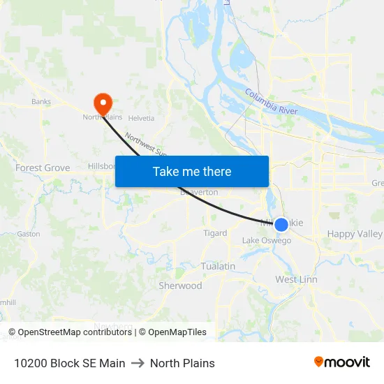 10200 Block SE Main to North Plains map