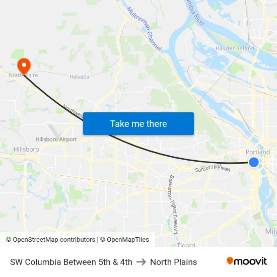 SW Columbia Between 5th & 4th to North Plains map
