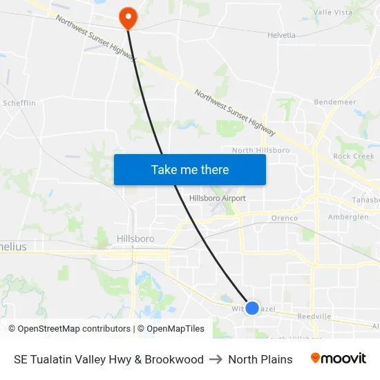 SE Tualatin Valley Hwy & Brookwood to North Plains map