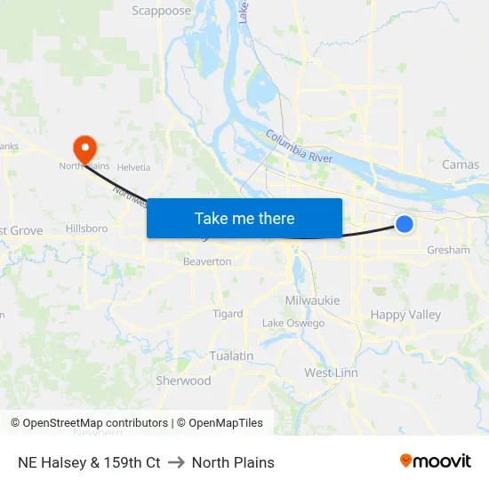 NE Halsey & 159th Ct to North Plains map