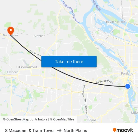 S Macadam & Tram Tower to North Plains map