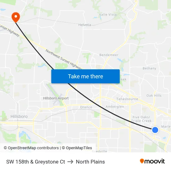 SW 158th & Greystone Ct to North Plains map