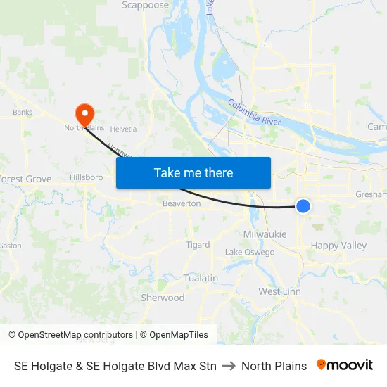 SE Holgate & SE Holgate Blvd Max Stn to North Plains map