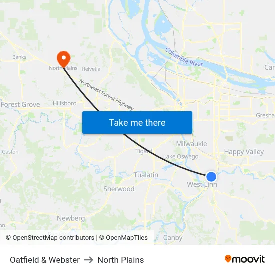 Oatfield & Webster to North Plains map