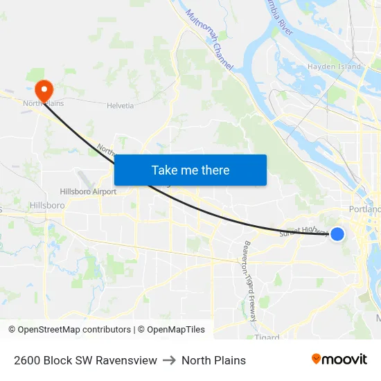2600 Block SW Ravensview to North Plains map
