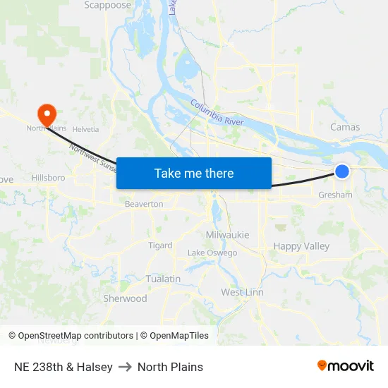NE 238th & Halsey to North Plains map