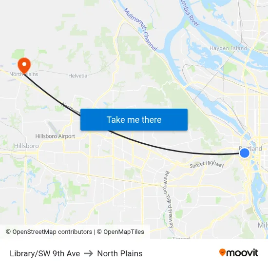 Library/SW 9th Ave to North Plains map