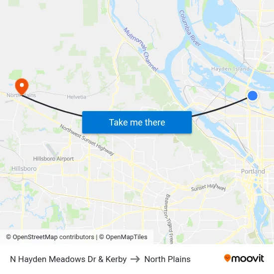 N Hayden Meadows Dr & Kerby to North Plains map