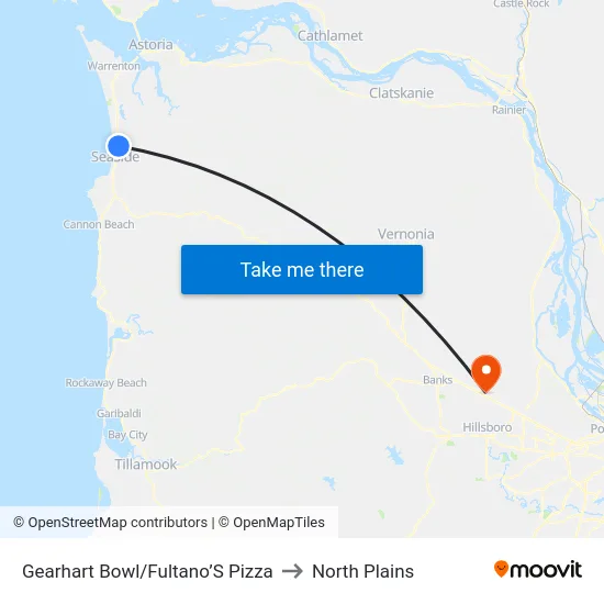 Gearhart Bowl/Fultano’S Pizza to North Plains map