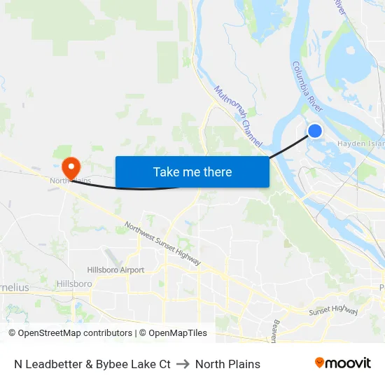 N Leadbetter & Bybee Lake Ct to North Plains map