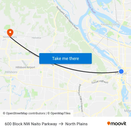 600 Block NW Naito Parkway to North Plains map