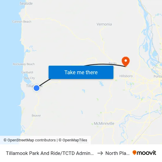Tillamook Park And Ride/TCTD Admin Office to North Plains map