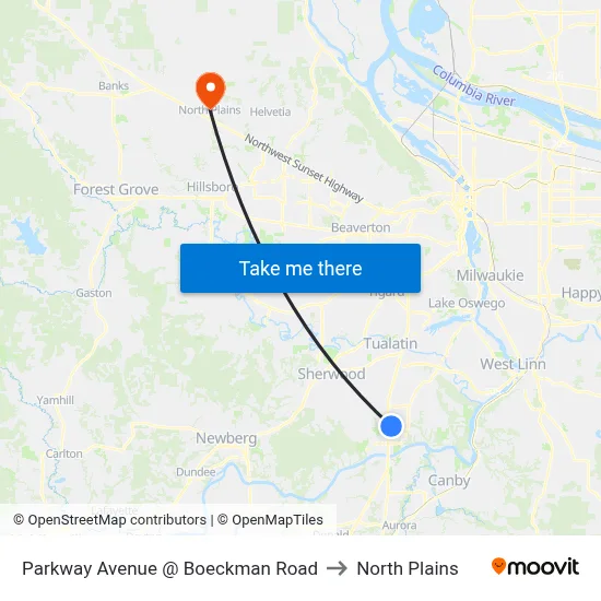 Parkway Avenue @ Boeckman Road to North Plains map