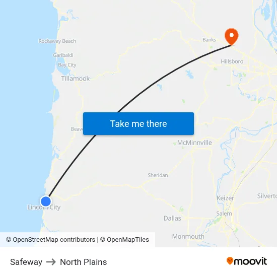 Safeway to North Plains map