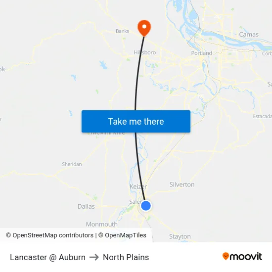 Lancaster @ Auburn to North Plains map