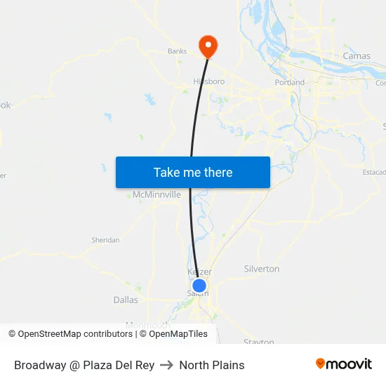 Broadway @ Plaza Del Rey to North Plains map