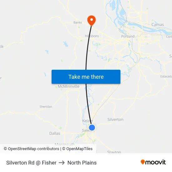 Silverton Rd @ Fisher to North Plains map
