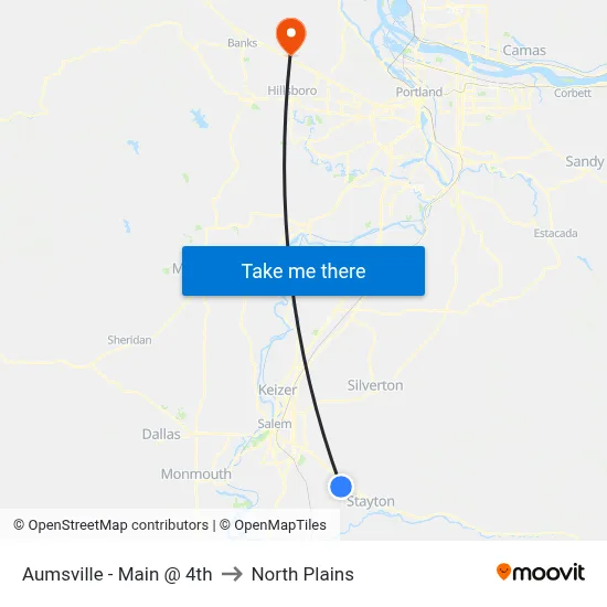 Aumsville - Main @ 4th to North Plains map