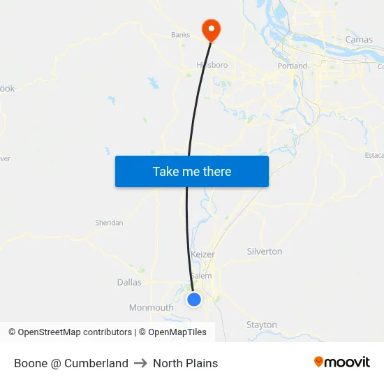 Boone @ Cumberland to North Plains map