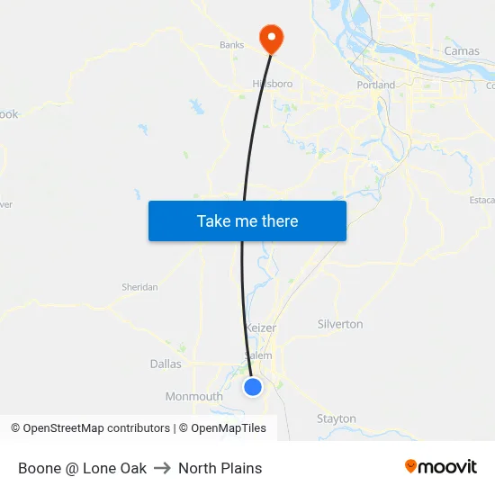 Boone @ Lone Oak to North Plains map