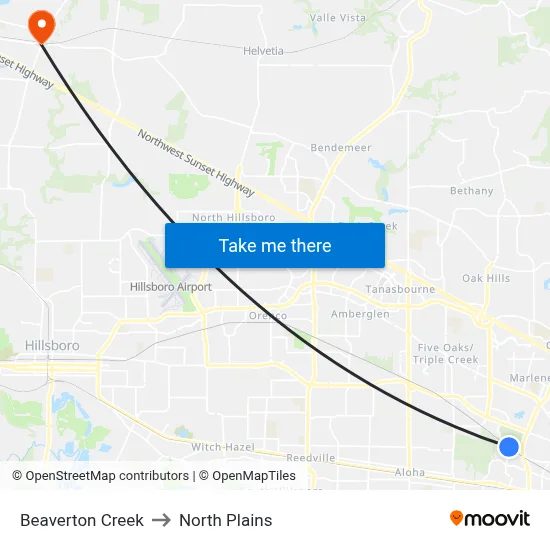 Beaverton Creek to North Plains map