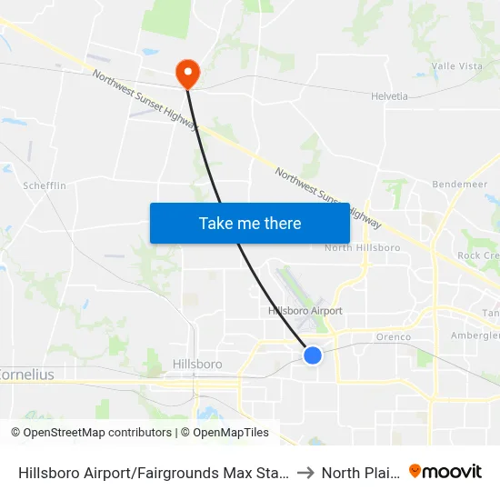 Hillsboro Airport/Fairgrounds Max Station to North Plains map