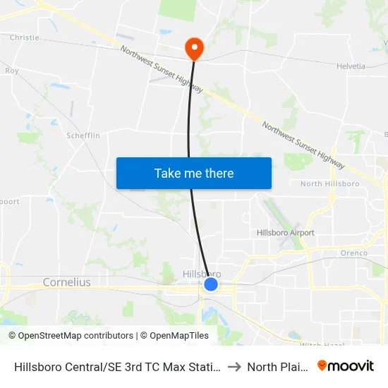 Hillsboro Central/SE 3rd TC Max Station to North Plains map