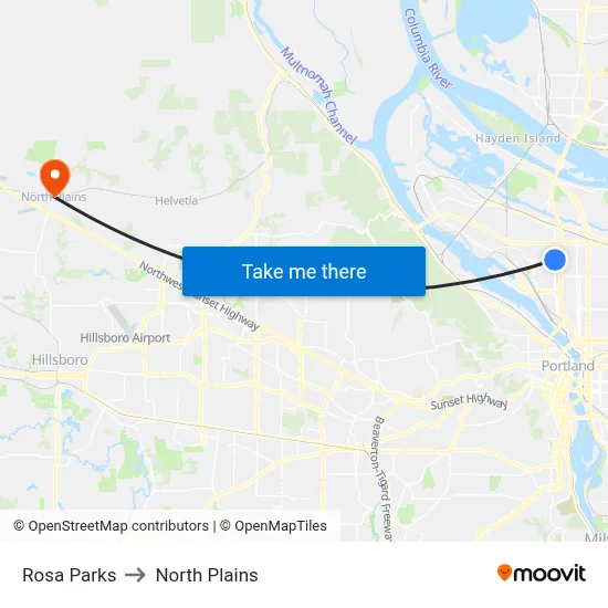 Rosa Parks to North Plains map