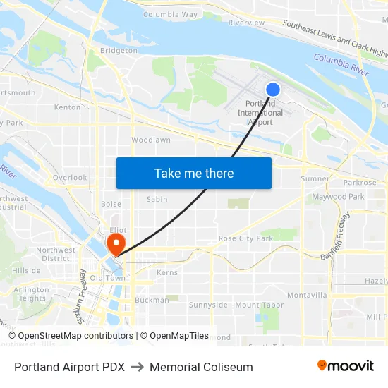 Portland Airport PDX to Memorial Coliseum map