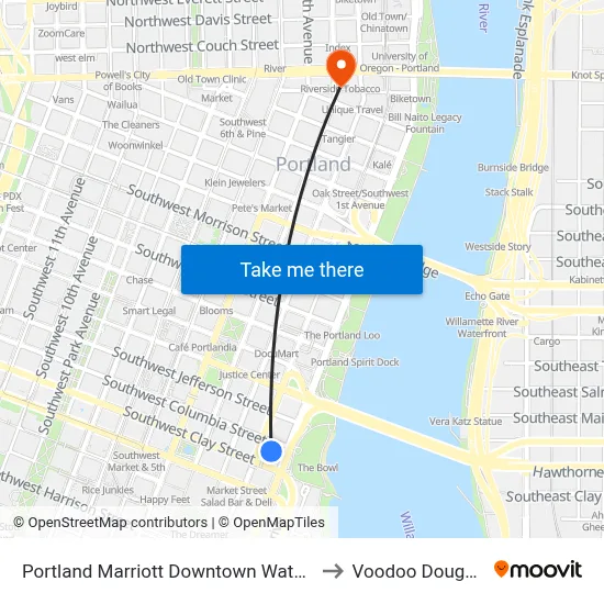 Portland Marriott Downtown Waterfront to Voodoo Doughnut map