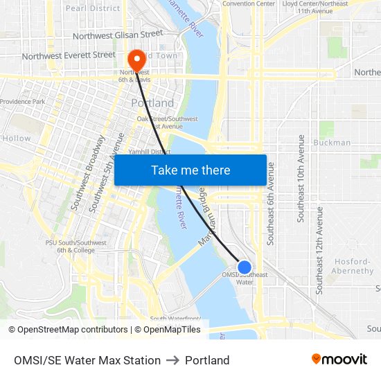OMSI/SE Water Max Station to Portland map